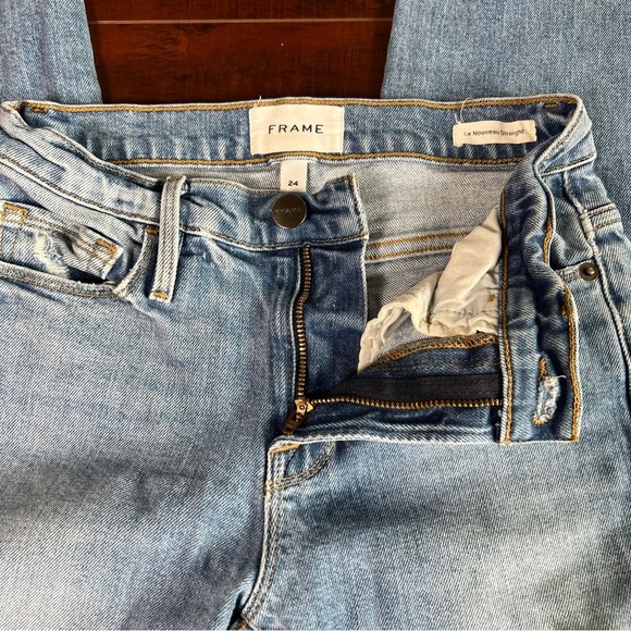 FRAME Denim Le Nouveaux Straight Jeans Mirada Rips Wash Mid Rise Size 24 - Picture 7 of 12
